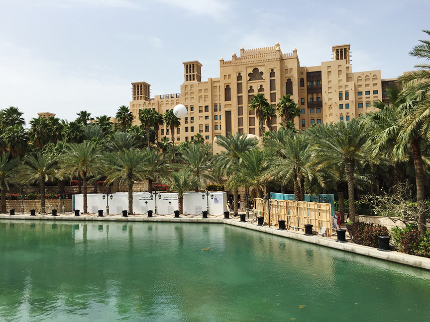 View of the courtyard of Madinat Jumeirah, Art Dubai’s main venue, 2015.