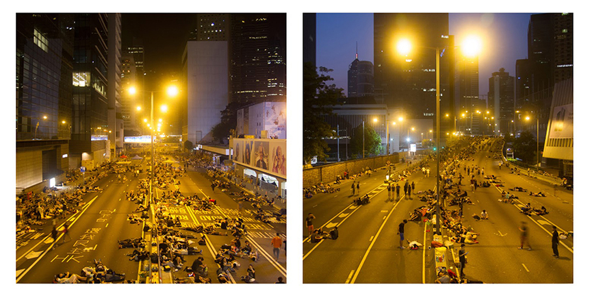 TSE MING CHONG, Murray Road Footbridge, Central, Hong Kong, 2014, inkjet print, two pieces: 70 × 70 cm each. Courtesy the artist and Karin Weber Gallery, Hong Kong.