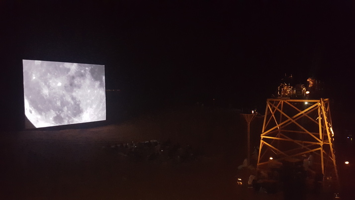 Screening of Japanese artist TARO SHINODA and electro musician URIEL BARTHÉLÉMI’s Lunar Reflection Transmission Technique, which projected recordings of the moon from various cities worldwide. The screening was accompanied by Barthélémi’s live percussive compositions.