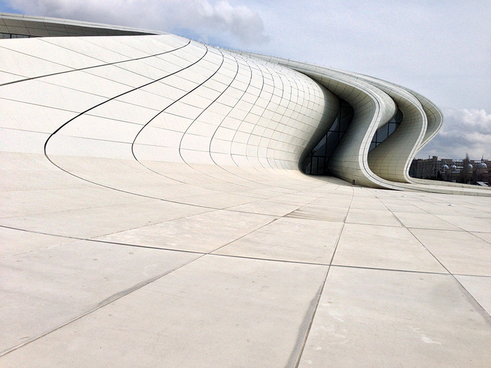 ZAHA HADID’s Heydar Aliyev Center in Baku, Azerbaijan, a 57,507-square-meter cultural center completed in 2012. Photo by ArtAsiaPacific.