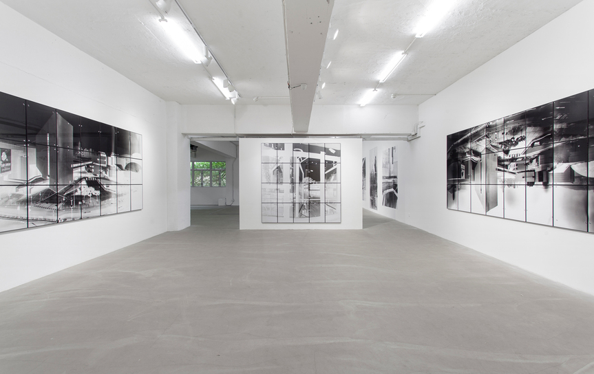 Installation view of LUKE CHING‘s exhibition “For now we see through a window, dimly” at Gallery Exit, Hong Kong, 2016. (Left) 41 Salisbury Road, Tsim Sha Tsui, Kowloon (negative), 2004; (Center) 243 Queen’s Road East, Wanchai (day one, negative), 2005; (Right) 41 Salisbury Road, Tsim Sha Tsui, Kowloon (positive), 2004. Courtesy Gallery Exit. 