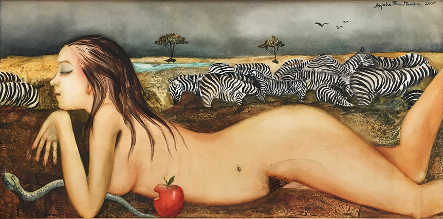 ANJOLIE ELA MENON, Eden, 2005, oil on masonite board, 61 × 122 cm. Courtesy Aicon Gallery, New York.