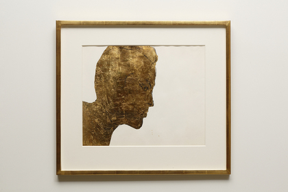 ANDY WARHOL, Unknown Male, c.1957, gold leaf and ink on Strathmore paper, 37.1 × 58.7 cm. Courtesy Gallery Koyanagi, Tokyo.