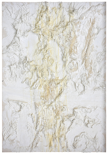 HYON GYON, Eleven Minutes, 2014, cloth, candle wax and encaustic on canvas, 205.7 × 142.2 cm. Courtesy the artist and Ben Brown Fine Arts, Hong Kong.