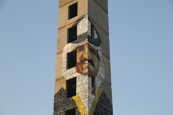 DIMITRIJE BUGARSKI is one of the five artists whose murals are part of “100 Days of Blockade,” an initiative by Qatar Museums that addresses the diplomatic dispute between Qatar and other Middle Eastern nations.  Courtesy Qatar Museums, Doha.