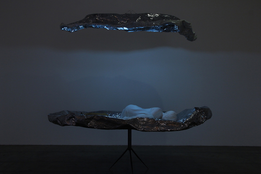 ARAYA RASDJARMREARNSOOK, The Dead Ovary Lullaby, 2016, painted fiber-glass, aluminum, light bulbs and fabric, dimensions variable. Courtesy the artist and 100 Tonson Gallery, Bangkok.