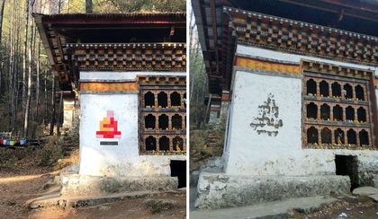 French Artist Invader Defaces Bhutanese Monasteries