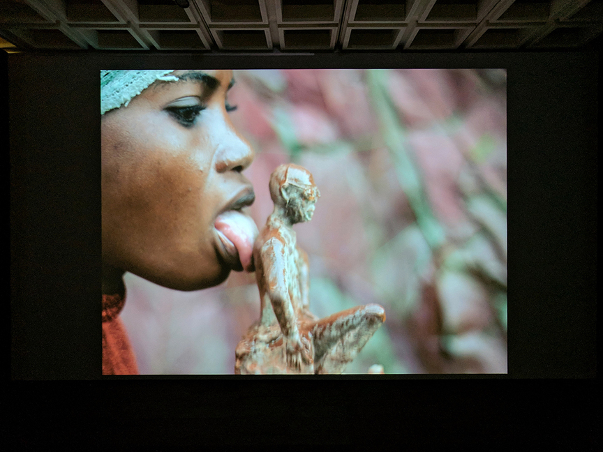 CERCLE D’ART DES TRAVAILLEURS DE PLANTATION CONGOLAISE (CATPC), and BALOJI and RENZO MARTENS’s Untitled (2018) was on view at the Art Gallery of New South Wales. Founded in the Democratic Republic of the Congo in 2014, CATPC is a cooperative that develops new economic initiatives through participation in the global art market. The video Untitled is an allegorical love story, representing the fraught relationship between art institutions and the Congo plantation system.