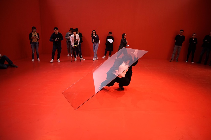 Installation view of MELATI SURYODARMO’s I Love You, 2007, five-hour performance, at “I Love You,” ShanghArt Gallery, Beijing, 2018.