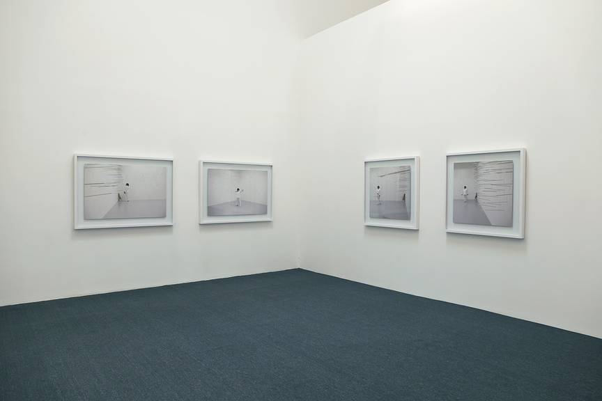 Installation view of MELATI SURYODARMO’s Transaction of Hollows, 2016, documentary photographs of performance, color chromogenic prints, at “I Love You,” ShanghArt Gallery, Beijing, 2018.