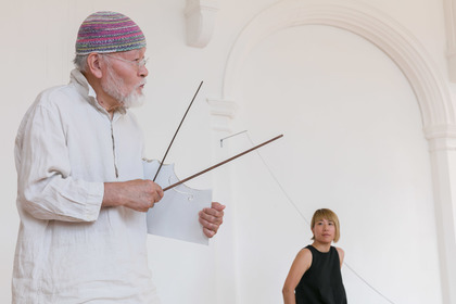 AKIO SUZUKI and YUKO MOHRI, Voluta, live performance, at “Voluta,” Camden Arts Centre, London, 2018. Photo by Mark Blower.