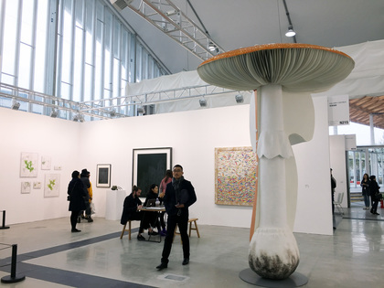 At Galleria Continua, CARSTEN HÖLLER’s Giant Triple Mushroom (2017, foreground).