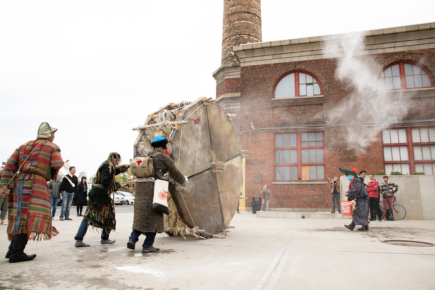 KYZYL TRACTOR ART COLLECTIVE, Purification, 2018, performance at “Thinking Collections: Telling Tales,” Mana Contemporary, Jersey City, 2018, presented as part of the Focus Kazakhstan project. Courtesy the artists and Asia Contemporary Art Week, New York.