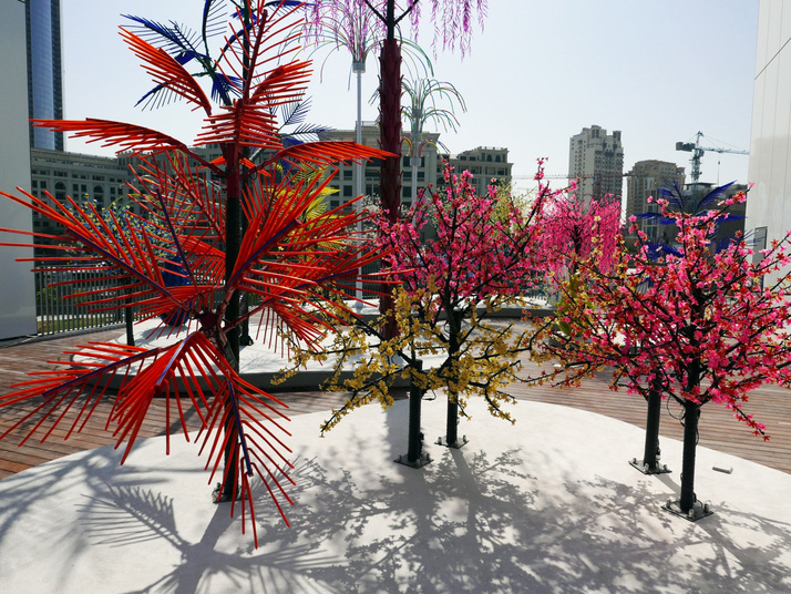 The Roof Terrace is home to ALIA FARID and ASEEL AL-YAQOUB’s installation Contrary Life: A Botanical Light Garden Devoted to Trees (2018), which will remain for one year.