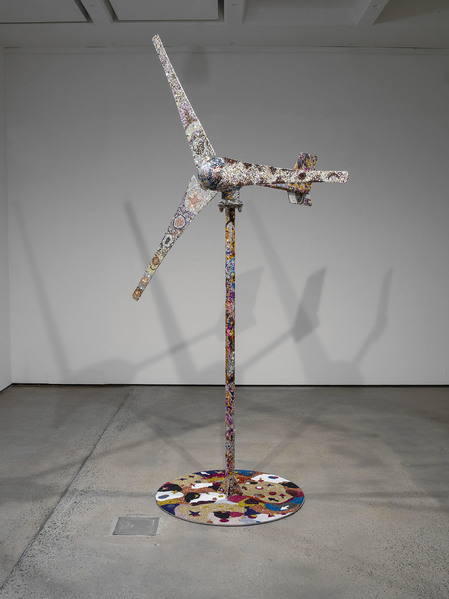 Installation view of CHANTAL FRASER’s The Way, 2018, wind turbine, generator, rhinestones, steel, diameter: 0.9 m, height: 2.76 m, at “The Commute,” Institute of Modern Art, Brisbane, 2018.