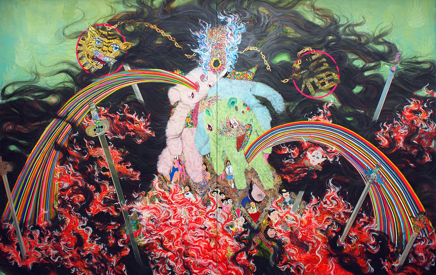 HYON GYON, Flame, 2010, acrylic and Japanese paper on panel, 225 × 360 cm. Courtesy the artist.