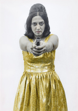 PUSHPAMALA N, Sunhere Sapne (Golden Dreams), 1998, hand-tinted black and white photograph, 17 × 22 cm. Courtesy the artist and Shumita and Arani Bose Collection, New York.