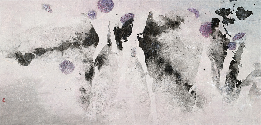 YANG YANPING, Winter Fog, 2018, ink and color on paper, 38 × 81 cm. Courtesy the artist.