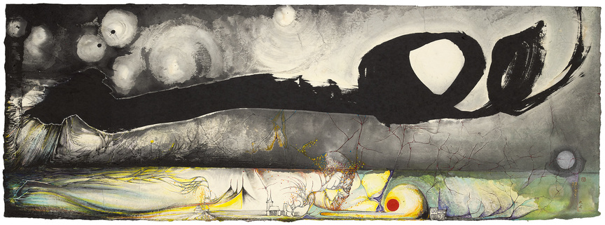 IRENE CHOU, The Universe VI, c. 1998, ink and mixed media on hemp paper, 76 × 213 cm.