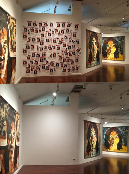 Four of AHMAD FUAD OSMAN‘s works from his solo show “At The End Of The Day Even Art Is Not Important (1990-2019),” 2019–20, at the National Art Gallery (NAG), Kuala Lumpur, have been censored.  Images via the artist’s Instagram.