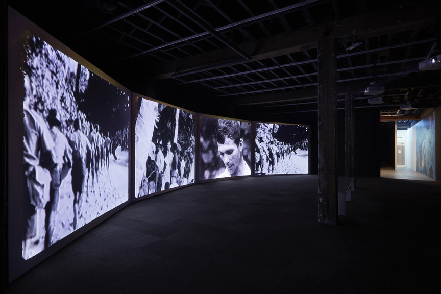 Installation view of TALOI HAVINI’s Habitat, 2018–19, four-channel video: 10 min 35 sec, at “Reclamation,” Artspace, Sydney, 2019–20.