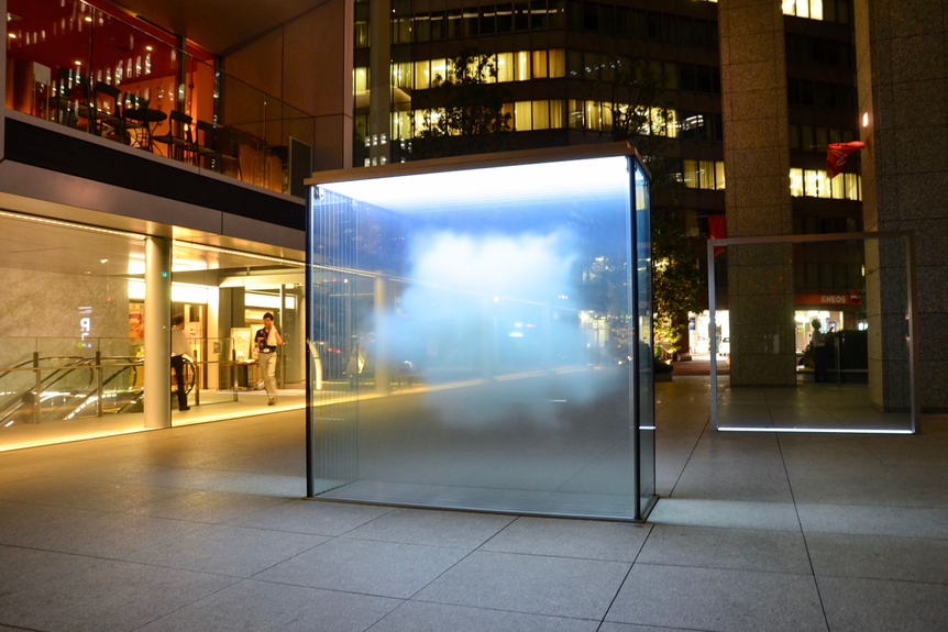 Installation view of LEANDRO ERLICH’s Cloud, 2011, plexiglass, ceramic ink, solid surface base, 67 × 41 × 60 cm, at Uchisaiwaicho, Tokyo, 2011.