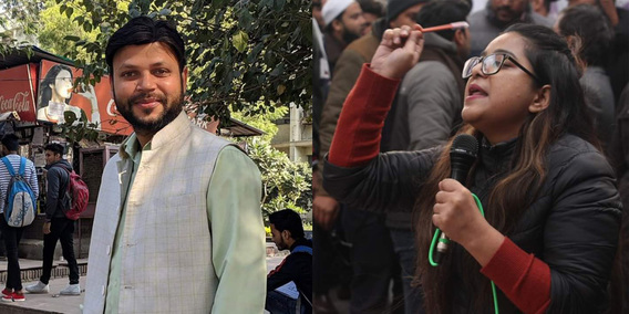 MEERAN HAIDER (left) and SAFOORA ZARGAR (right), both students of Jamia Millia Islamia University in New Delhi, have been arrested for alleged involvement in organizing riots over the controversial Citizenship Act amendment. Images via Twitter.