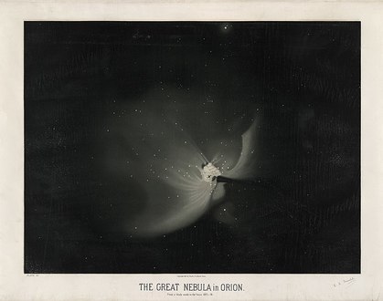 ÉTIENNE LÉOPOLD TROUVELOT, The Great Nebula in Orion, 1875–76, plate XV from The Trouvelot Astronomical Drawings, published by C. Scribner’s Sons, New York: 1881–82.