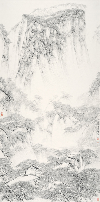 HUNG HOI, Crystal-Water Spring on Mountain Hua, 2018, Chinese ink on rice paper, 139.5 × 69 cm.