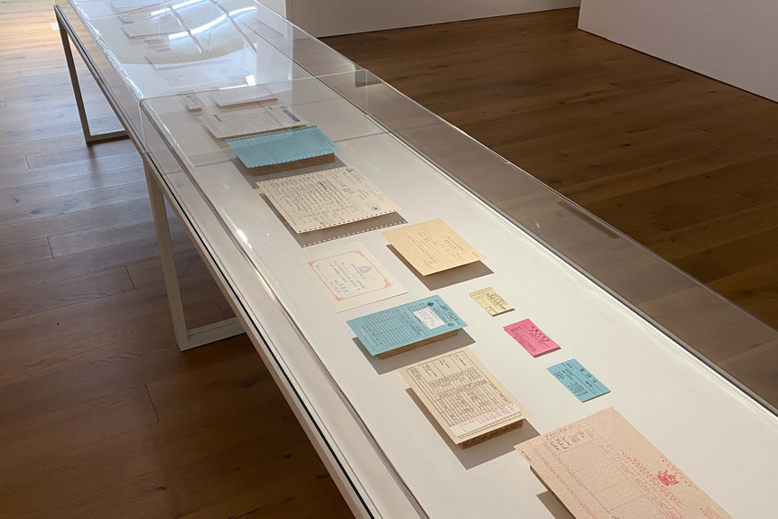 Installation view of CHAN WAI LAP’s The Papers, 2017, a set of 28 drawings, dimensions variable, at “Shining Moment,” Tang Art Foundation, Hong Kong, 2021.