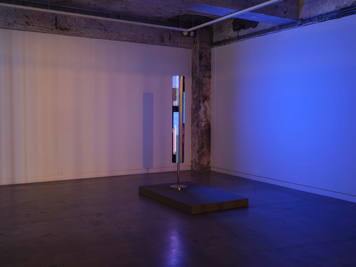 Installation view of CHEN WEI’s Trouble Malevich, 2021, LED light, metal frame, 167 × 260 × 260 cm, at “The Last Night,” Blindspot Gallery, Hong Kong, 2021.